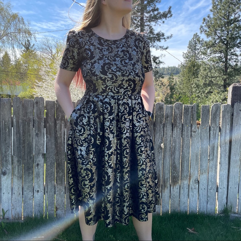 LuLaRoe Gold Brocade Amelia Midi